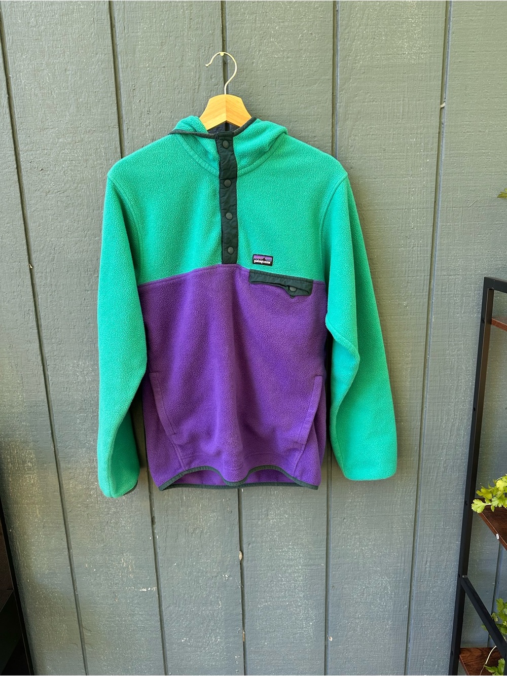 Patagonia Green and Purple Half-Snap Fleece Pullover